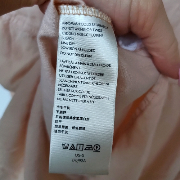 FREE People Linen Blend Soft Beige Pink Top Hi Low Button - Picture 9 of 11